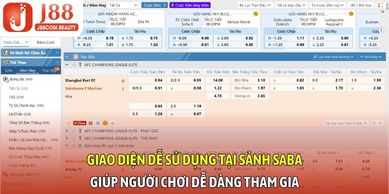 Giao diện dễ sử dụng tại sảnh SABA giúp người chơi dễ dàng tham gia